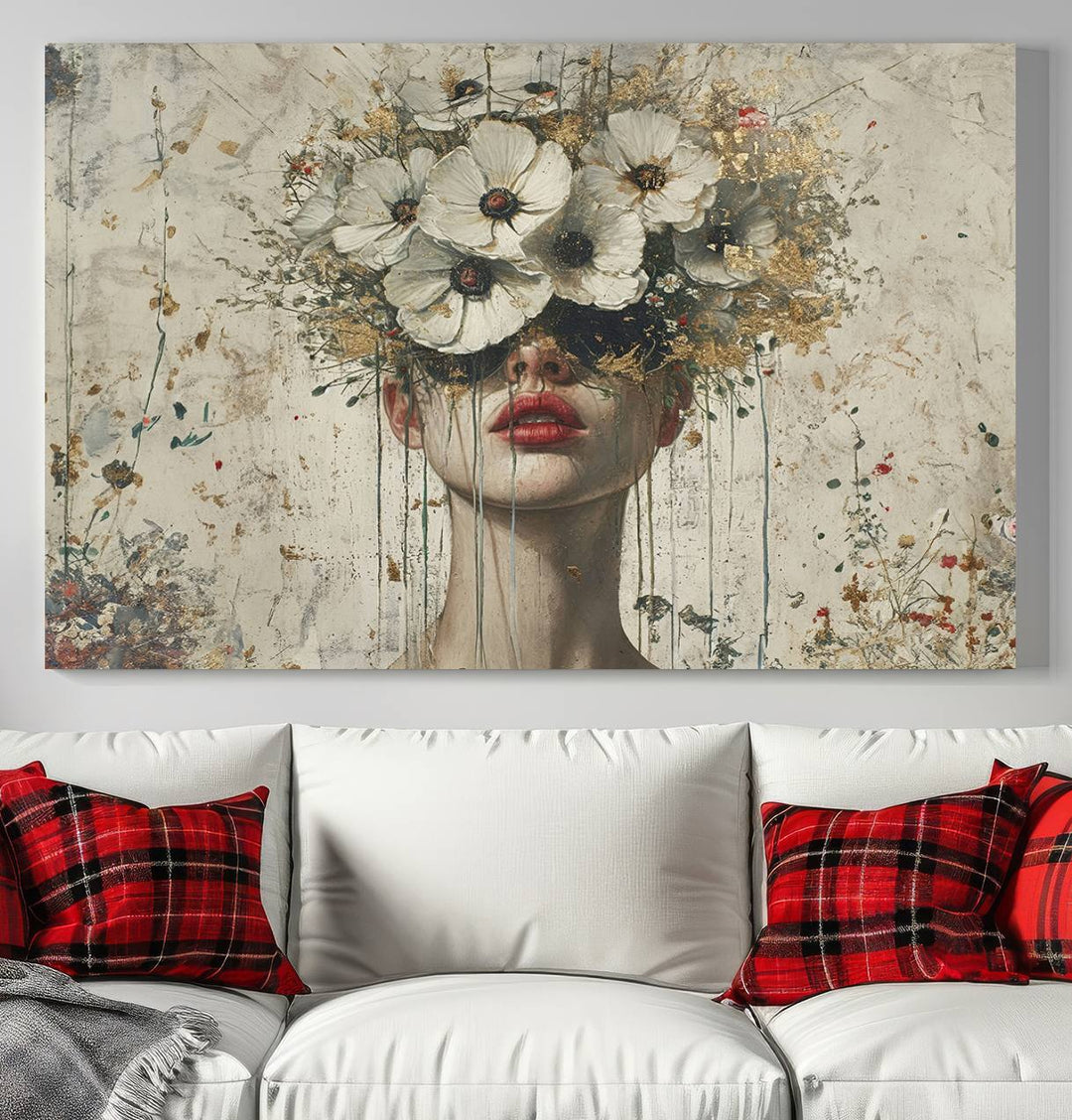 Abstract Floral Women Patel Wall Art Canvas Print