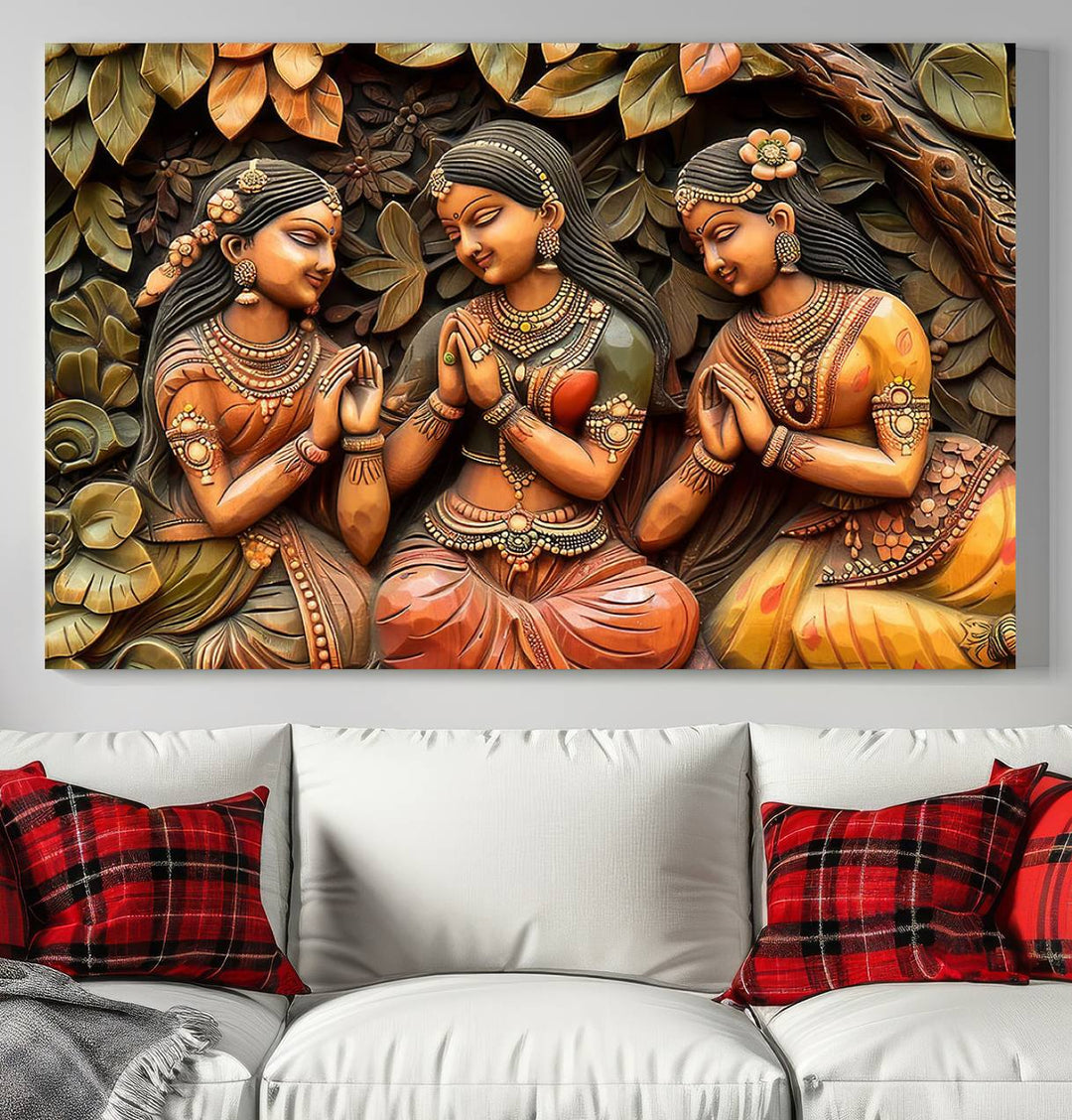 Indian Woman Statue Wall Art Canvas Print