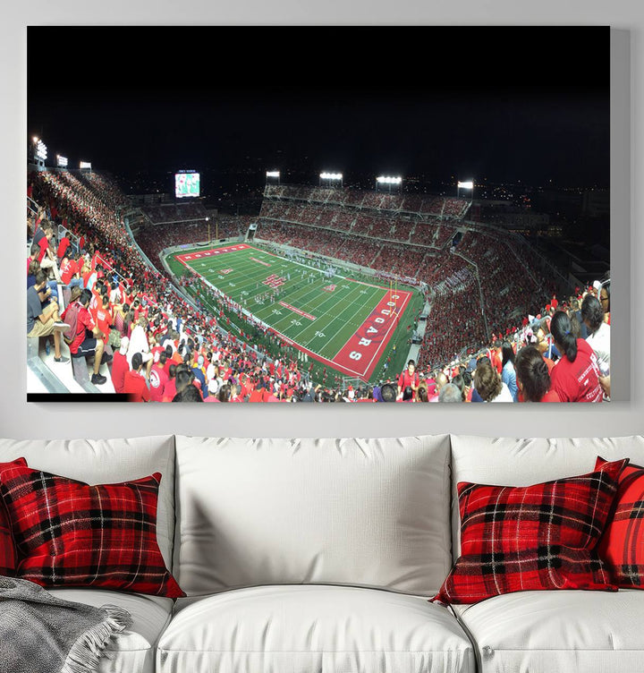 Houston Cougars Football Team Print - Houston TDECU Stadium Wall Art Canvas Print