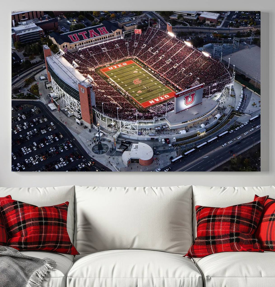 Utah Utes Football Team Print - Salt Lake City Rice-Eccles Stadium Wall Art Canvas Print