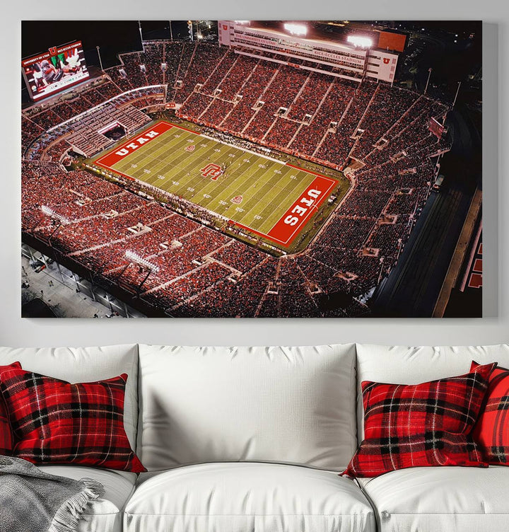 Utah Utes Football Team Print - Salt Lake City Rice-Eccles Stadium Wall Art Canvas Print