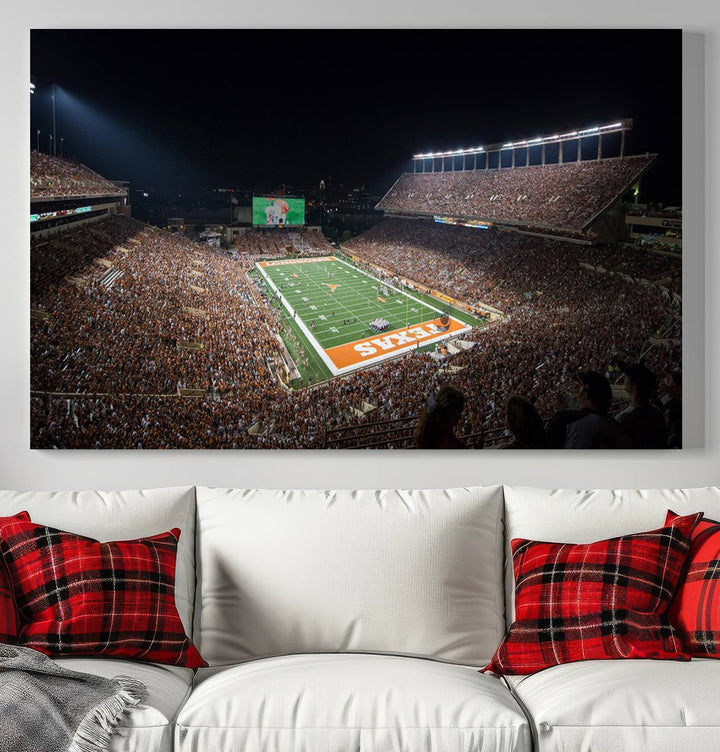 University of Texas Longhorns Football Team Print Austin Darrell K Royal Texas Memorial Stadium Wall Art Canvas Print