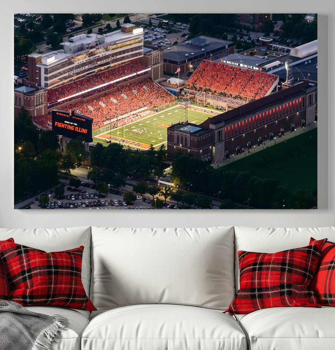 University of Illinois Fighting Illini Football Team Print - Champaign Illinois Memorial Stadium Wall Art Canvas Print