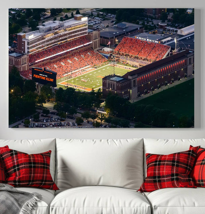 University of Illinois Fighting Illini Football Team Print - Champaign Illinois Memorial Stadium Wall Art Canvas Print