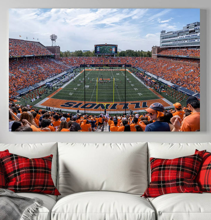 University of Illinois Fighting Illini Football Team Print - Champaign Illinois Memorial Stadium Wall Art Canvas Print