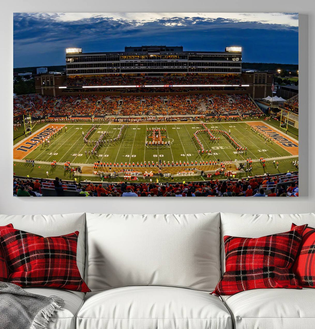 University of Illinois Fighting Illini Football Team Print - Champaign Illinois Memorial Stadium Wall Art Canvas Print