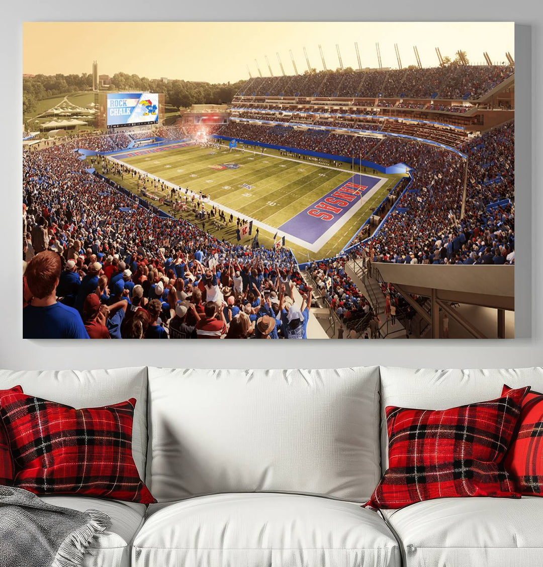 University of Kansas Jayhawks Football Team Print - Lawrence Kansas Memorial Stadium Wall Art Canvas Print