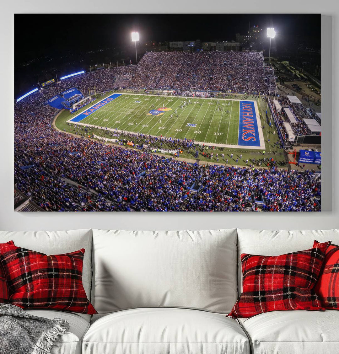 University of Kansas Jayhawks Football Team Print - Lawrence Kansas Memorial Stadium Wall Art Canvas Print