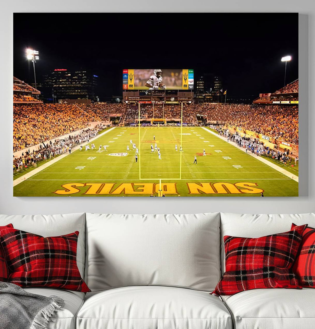 ASU Sun Devils Football Team Print - Phoenix Mountain America Stadium Wall Art Canvas Print