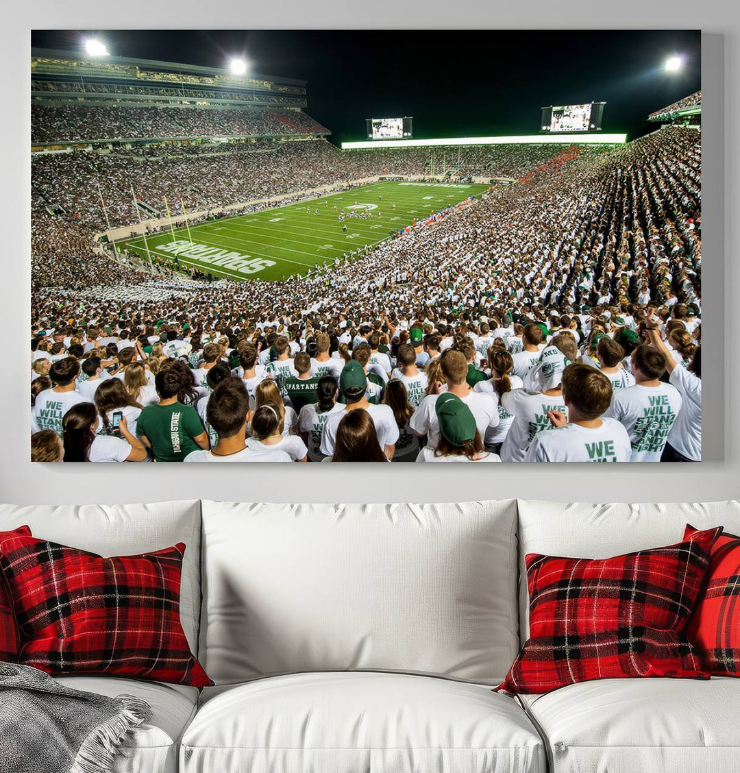 Michigan State Spartans Football Team Print - East Lansing Spartan Stadium Wall Art Canvas Print