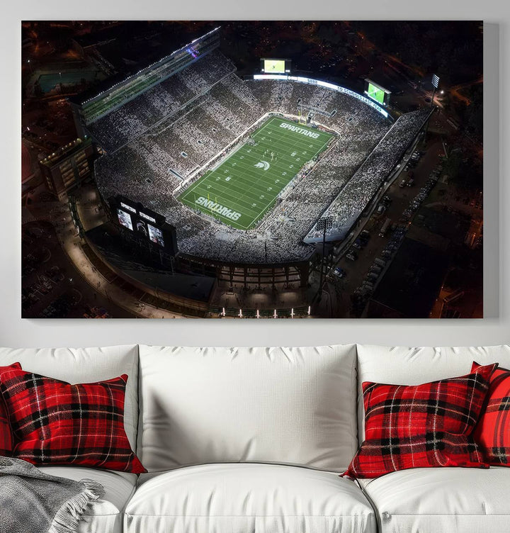 Michigan State Spartans Football Team Print - East Lansing Spartan Stadium Wall Art Canvas Print