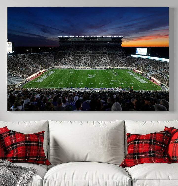 Michigan State Spartans Football Team Print - East Lansing Spartan Stadium Wall Art Canvas Print