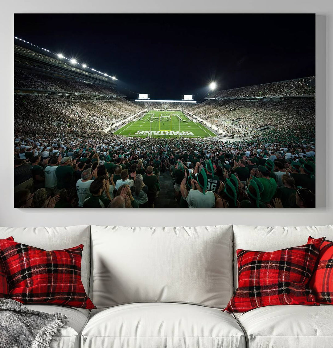 Michigan State Spartans Football Team Print - East Lansing Spartan Stadium Wall Art Canvas Print