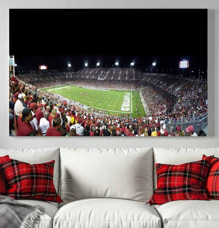 This Stanford University Cardinal Football Team canvas print, depicting fans in red filling Stanford Stadium at night, is perfect.