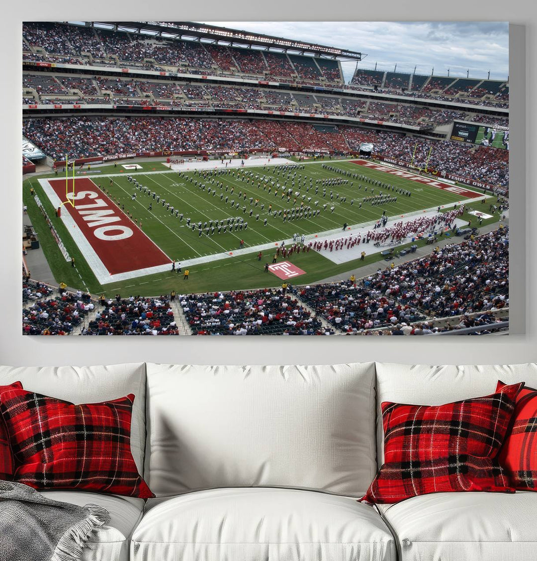 Aerial view wall art of Lincoln Financial Field during a Temple Owls game.