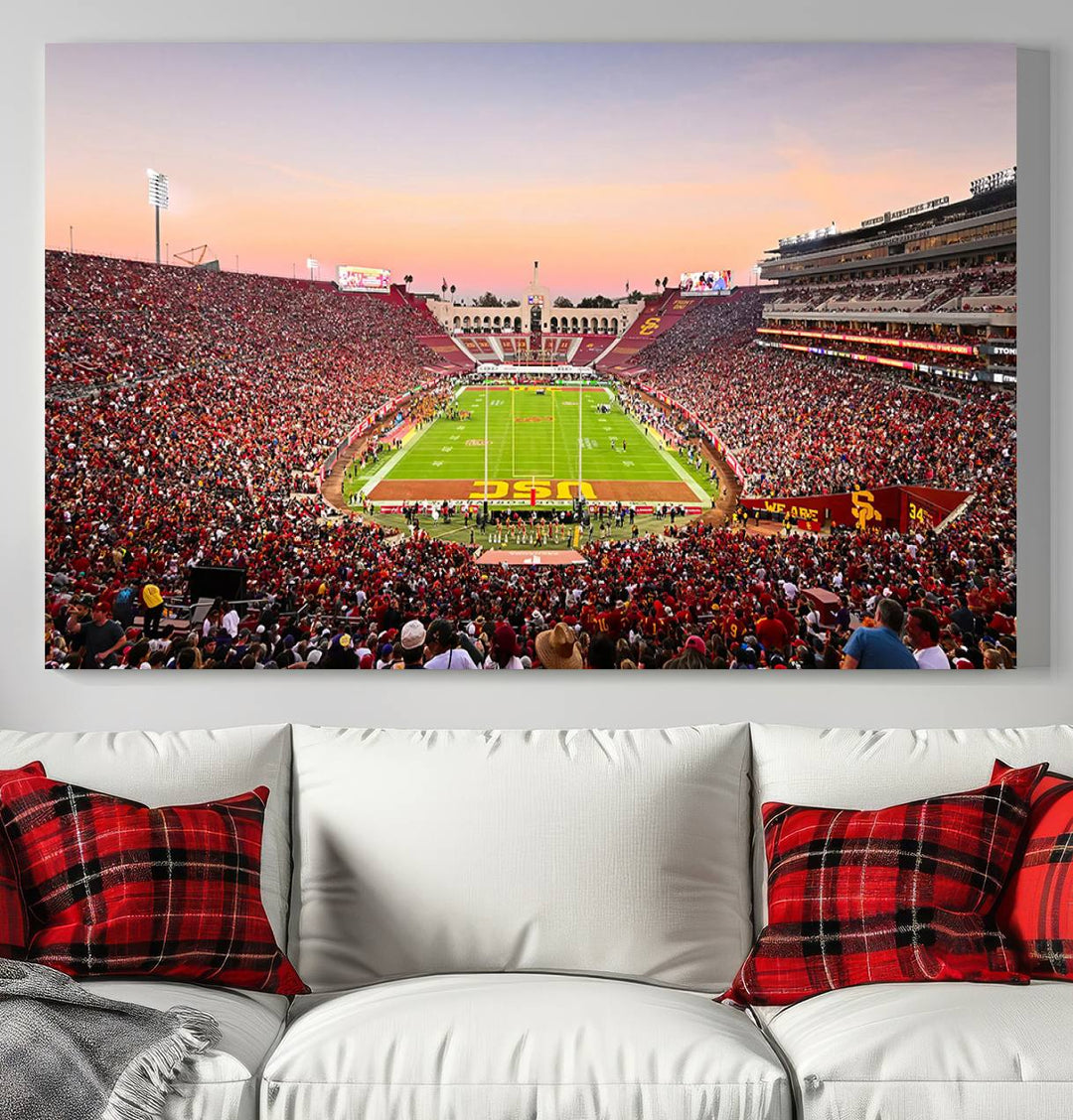 The University of Southern California USC Trojans Football Team Print - Los Angeles Memorial Coliseum Stadium Wall Art Canvas Print