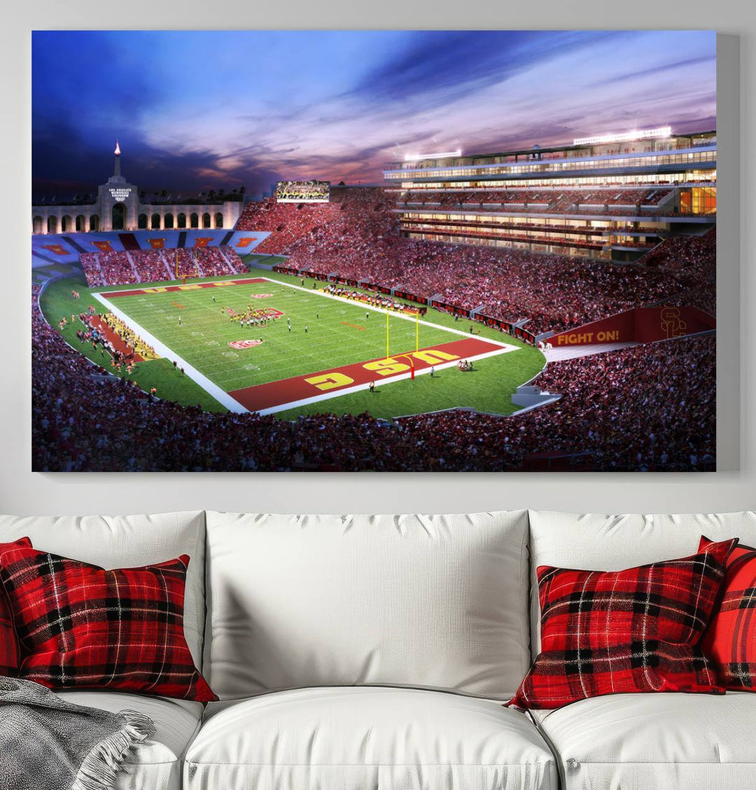 The University of Southern California USC Trojans Football Team Print - Los Angeles Memorial Coliseum Stadium Wall Art Canvas Print