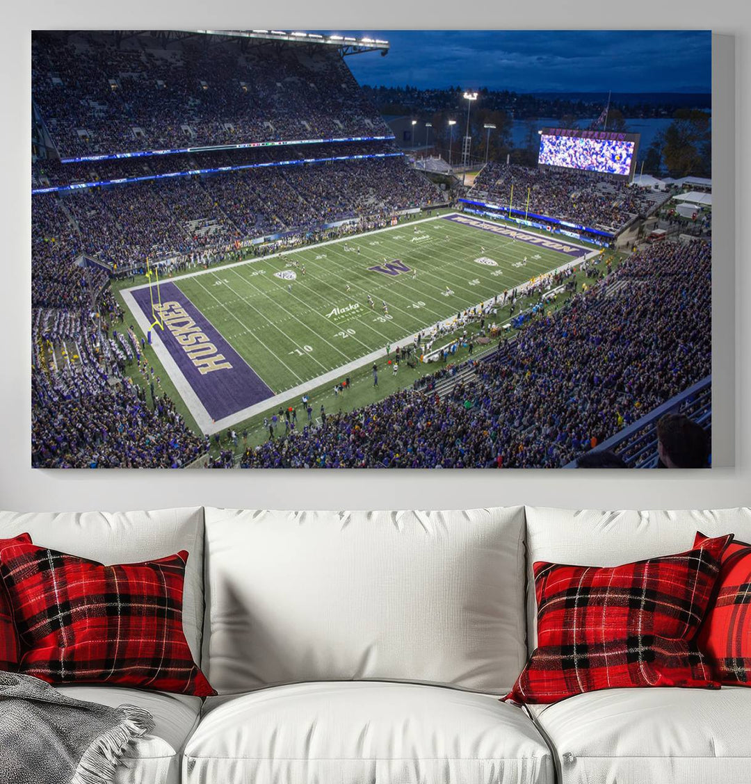 The University of Washington Huskies Football Team Print - Seattle Husky Stadium Wall Art Canvas Print