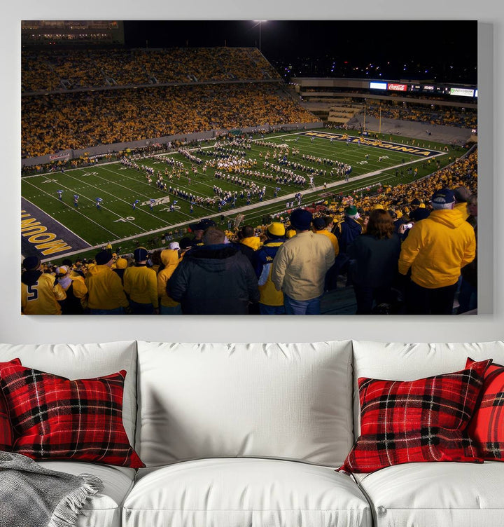 West Virginia Uni Mountaineers Football Team Print - Milan Puskar Stadium Canvas Print Wall Art, Morgantown Print