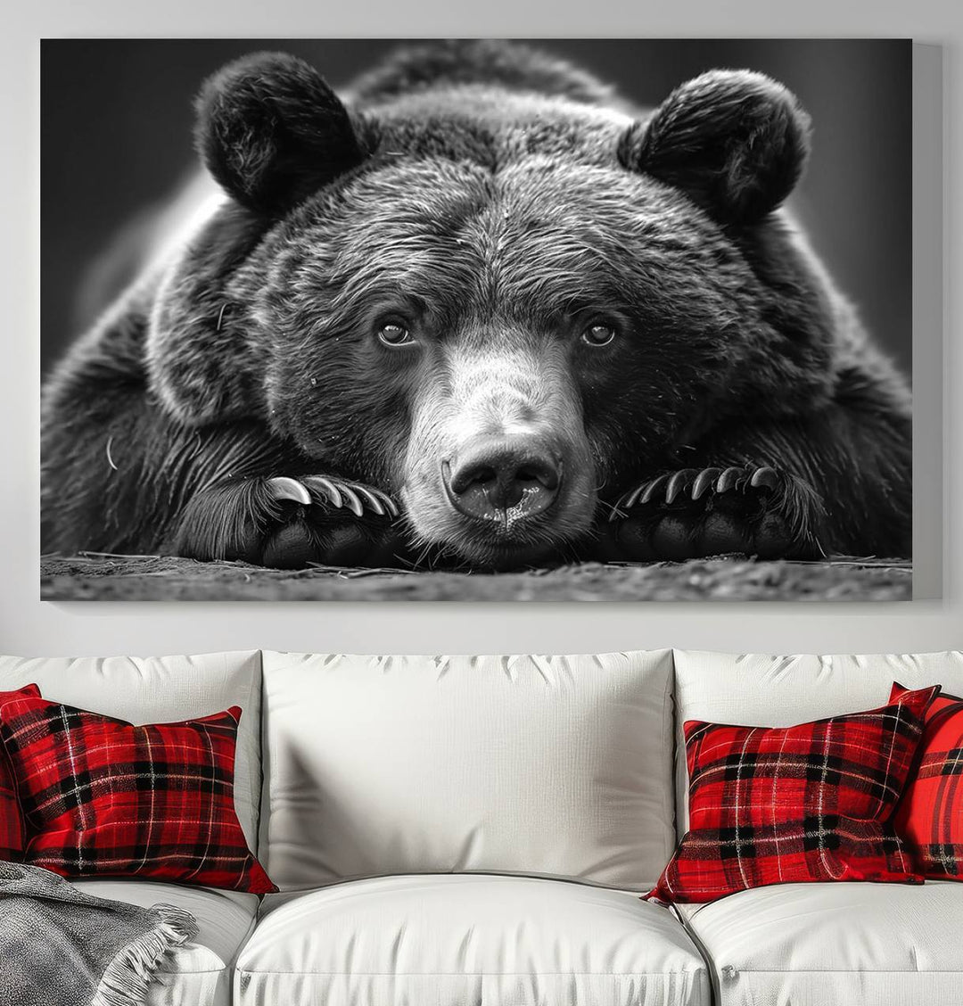 Resting Grizzly Bear Canvas Print | Ready to Hang Wall Art | Rustic Cabin & Farmhouse Decor | Wildlife Art