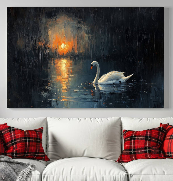 Abstract Swan on Water Wall Art Canvas Print - Elegant Nature Scene for Modern Home Decor