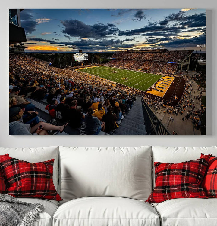 Cowboy Football War Memorial Stadium Wall Art | Ready to Hang Canvas Print of College Football Stadium at Sunset | Perfect for Sports Fans and Football Enthusiasts