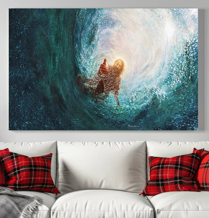 Powerful Jesus Canvas Print - Hand of Salvation, Inspirational Wall Art - Framed, Ready to Hang for Home or Religious Spaces