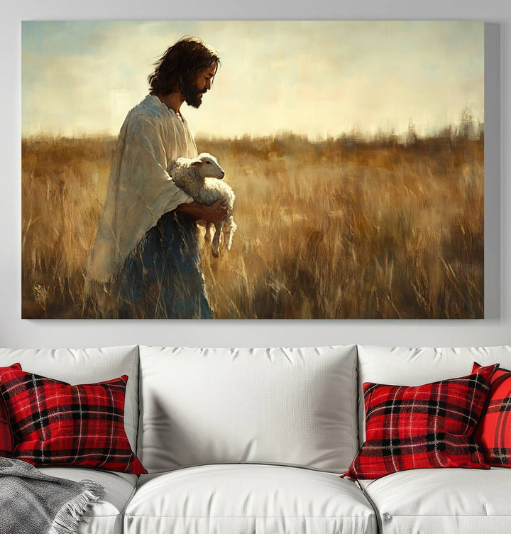 Jesus the Good Shepherd Wall Art Canvas Print - Inspirational Christian Religious Print for Prayer Room Decor