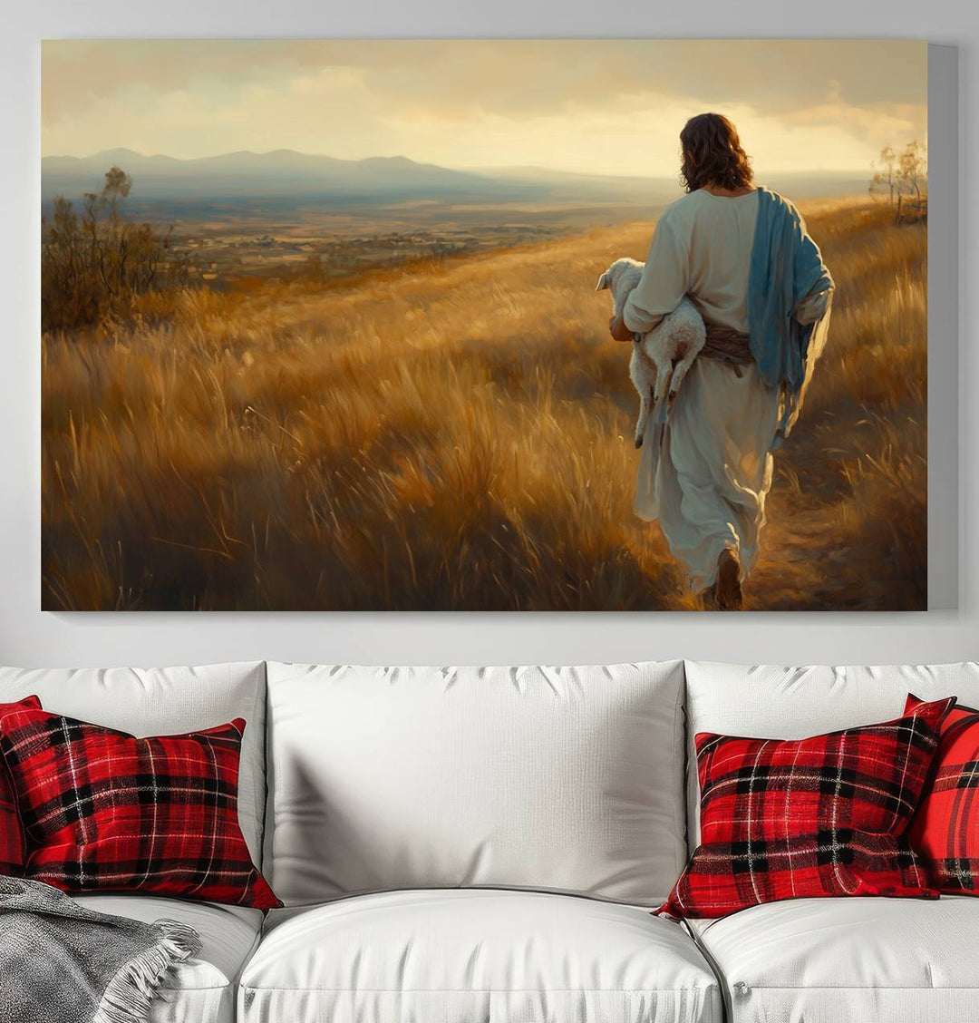 Jesus the Good Shepherd Wall Art Canvas Print - Inspirational Christian Religious Print for Prayer Room Decor