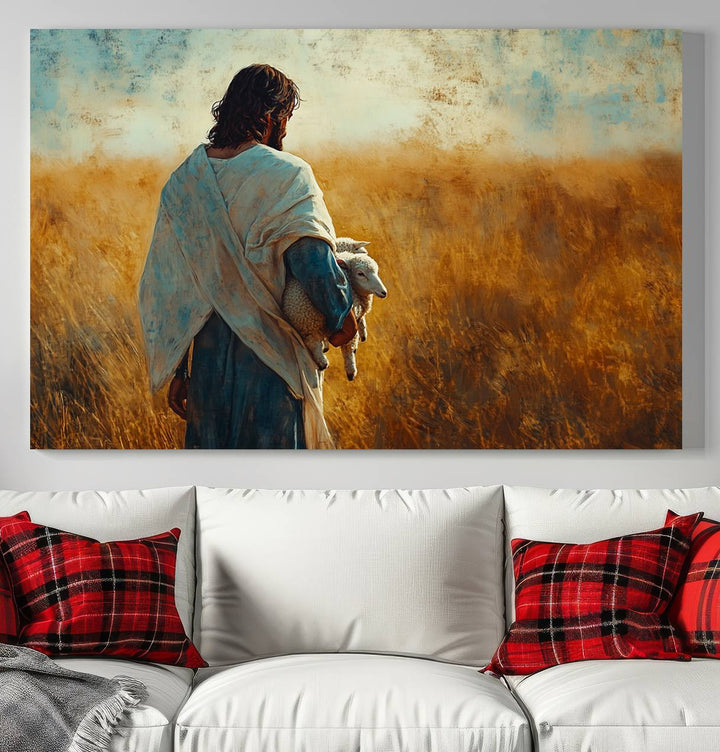 Jesus the Good Shepherd Wall Art Canvas Print - Inspirational Christian Religious Print for Prayer Room Decor