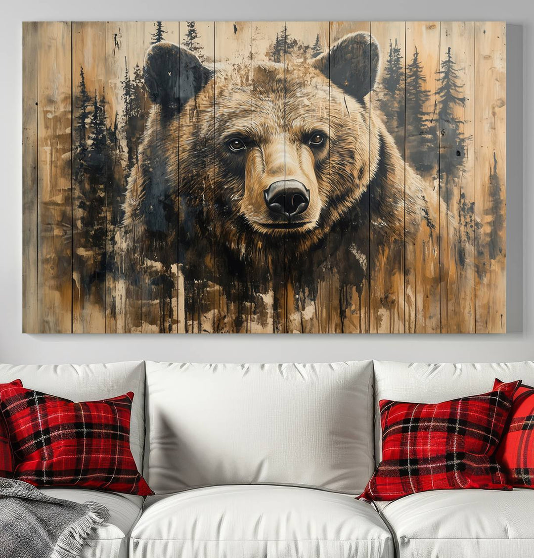 Rustic Bear Wall Art Canvas Print | Framed & Ready to Hang | Rustic Animal Artwork for Living Room, Office, Cabin, or Nature-Inspired Décor