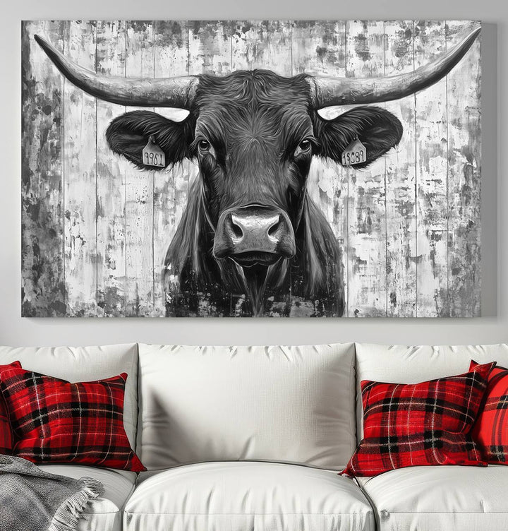 Abstract Longhorn Bull Wall Art Canvas Print - Rustic Texas Western Cow Artwork