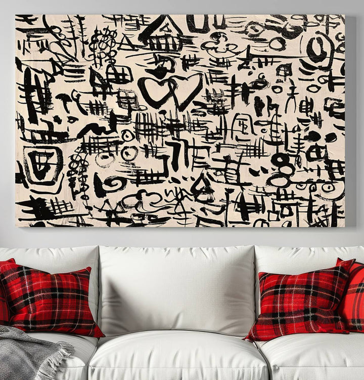 Love-in-People and Love and Chaos Abstract Wall Art | Bold Black and White Ready to Hang | Modern Expressionist Graffiti-Inspired Decor