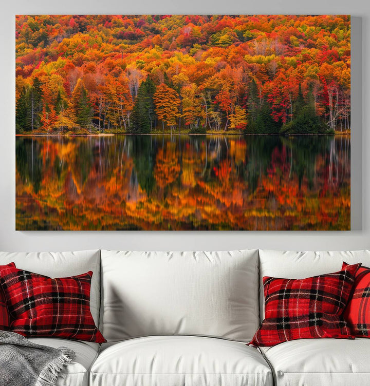 Autumn Reflection Canvas Print, Stunning Fall Foliage Wall Art, Serene Lake Landscape, Perfect Seasonal Decor Print