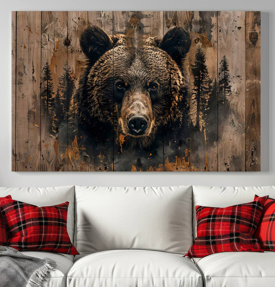 Rustic Bear Wall Art | Triptych Canvas Print | Rustic Cabin Wall Decor | Forest-Inspired Animal Art | Perfect for Farmhouse or Woodland Print