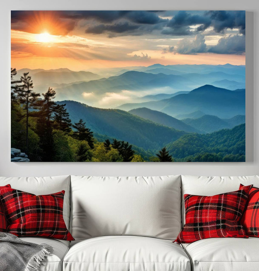 Sunrise Over Mountain Range Wall Art | Canvas Print Ready to Hang | Perfect for Farmhouse Wall Decor, Cabin Wall Art, Nature-Inspired Home