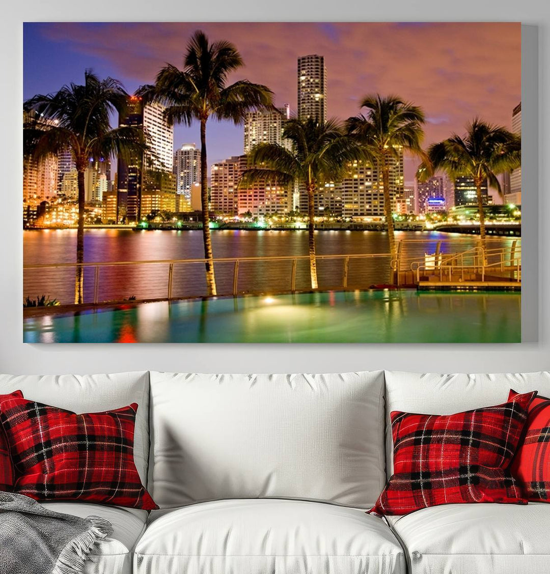 Wall Art MIAMI Canvas Print Miami Skyline with Palms