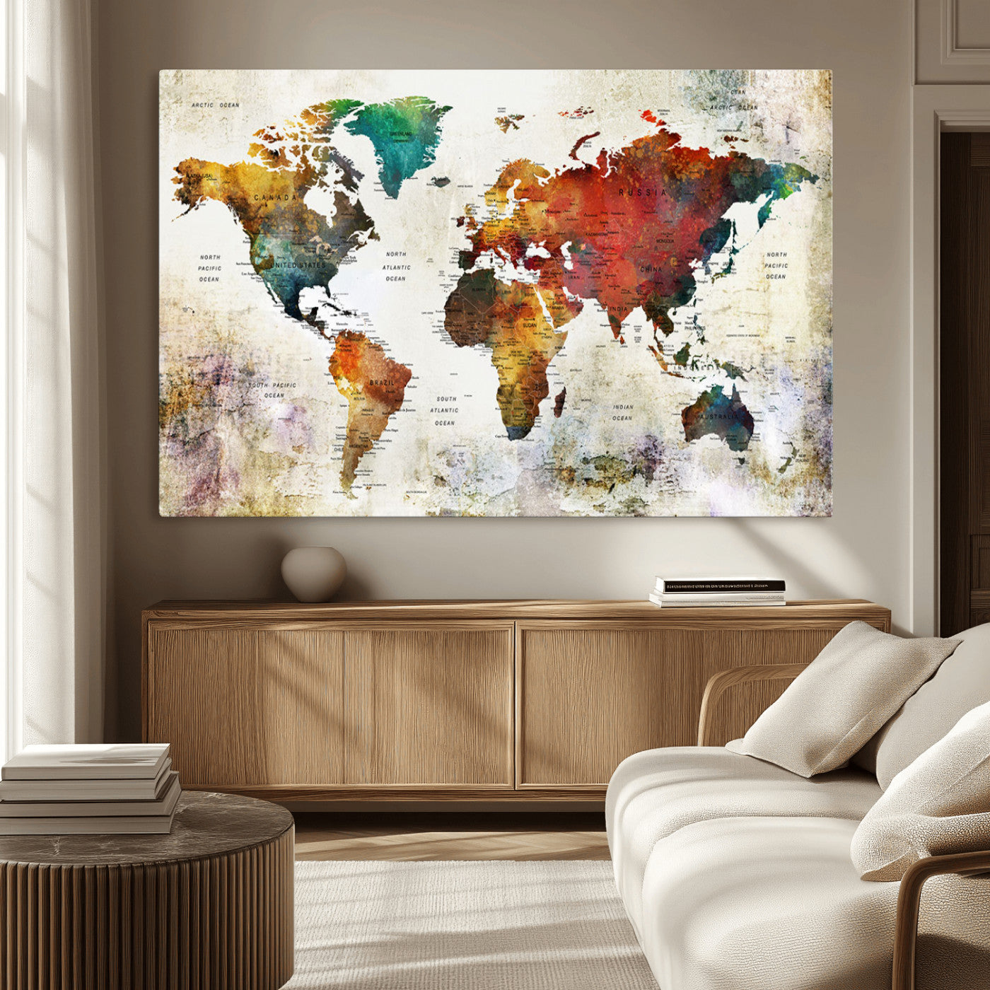MGV-CV-36X24 - Push Pin World Map Canvas Print – Framed Wall Art for Couples to Track Their Travels – Anniversary