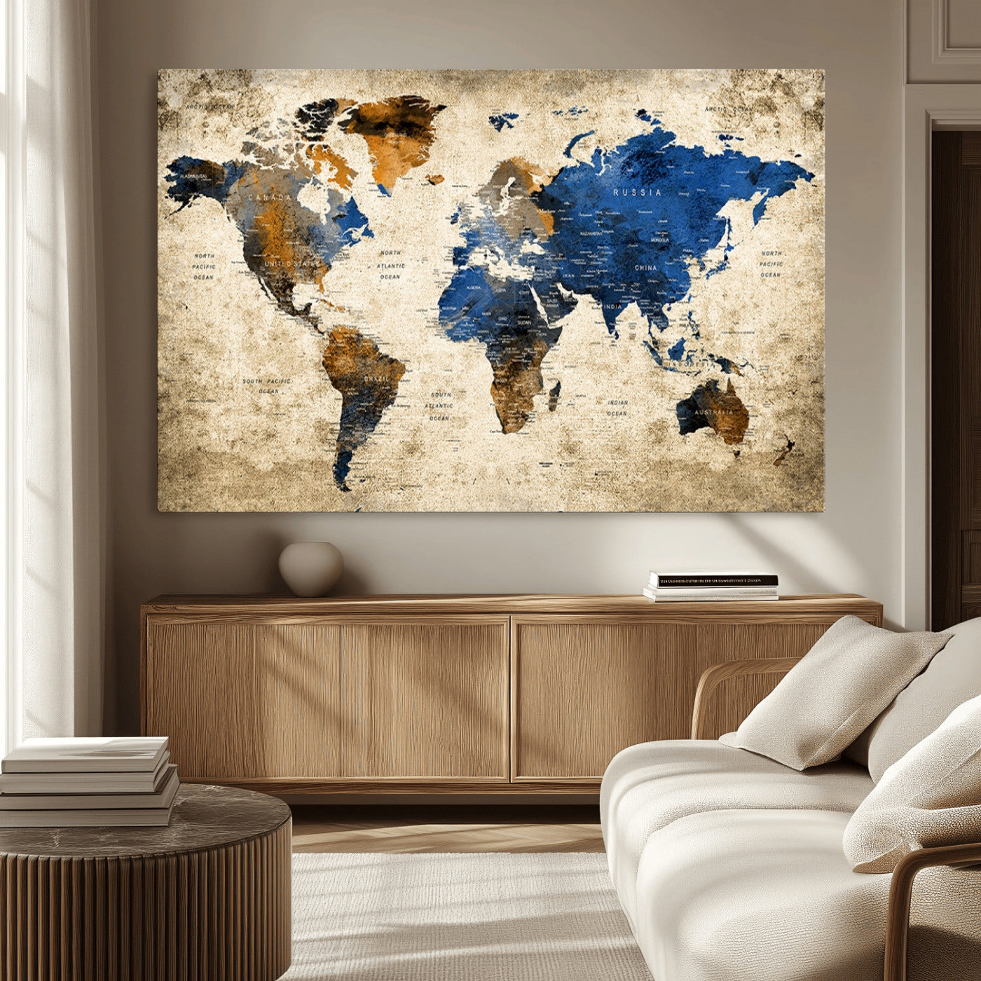 MGV-CV-36X24 - Push Pin World Map Canvas Print – Framed Wall Art for Couples to Track Their Travels – Anniversary