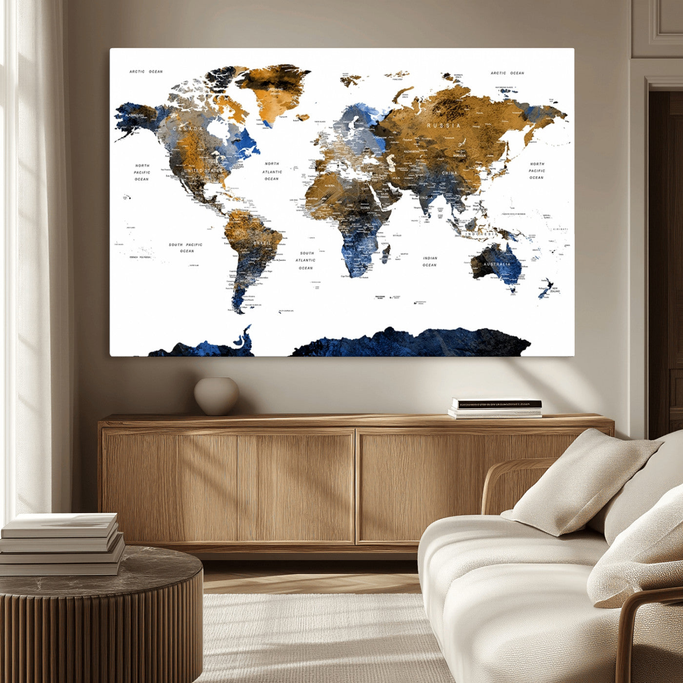 MGV-CV-36X24 - World Map Wall Art Canvas Print for Home and Office Decor