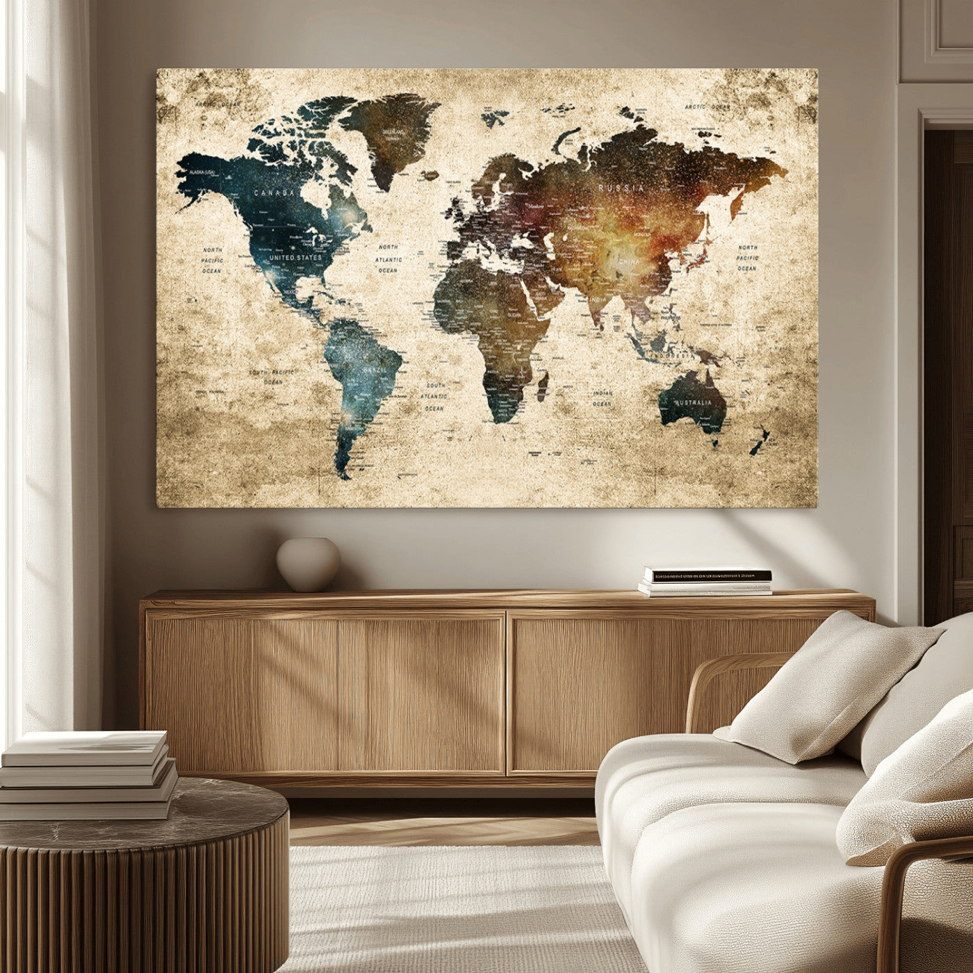 MGV-CV-36X24 - Push Pin World Map Canvas Print – Framed Wall Art for Couples to Track Their Travels – Anniversary
