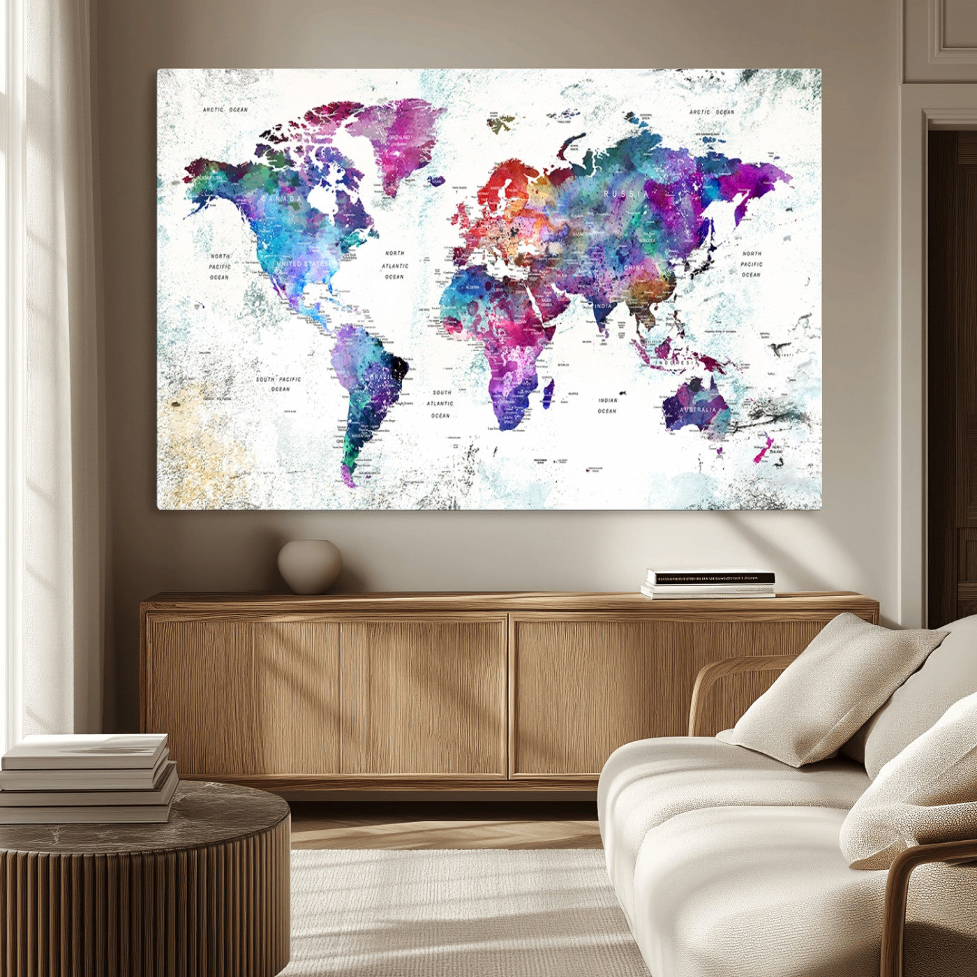 MGV-CV-36X24 - Push Pin World Map Canvas Print – Framed Wall Art for Couples to Track Their Travels – Anniversary