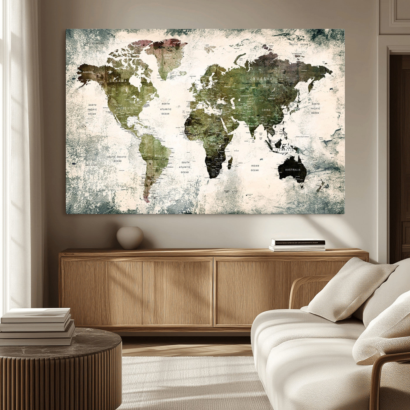 MGV-CV-36X24 - Push Pin World Map Canvas Print – Framed Wall Art for Couples to Track Their Travels – Anniversary