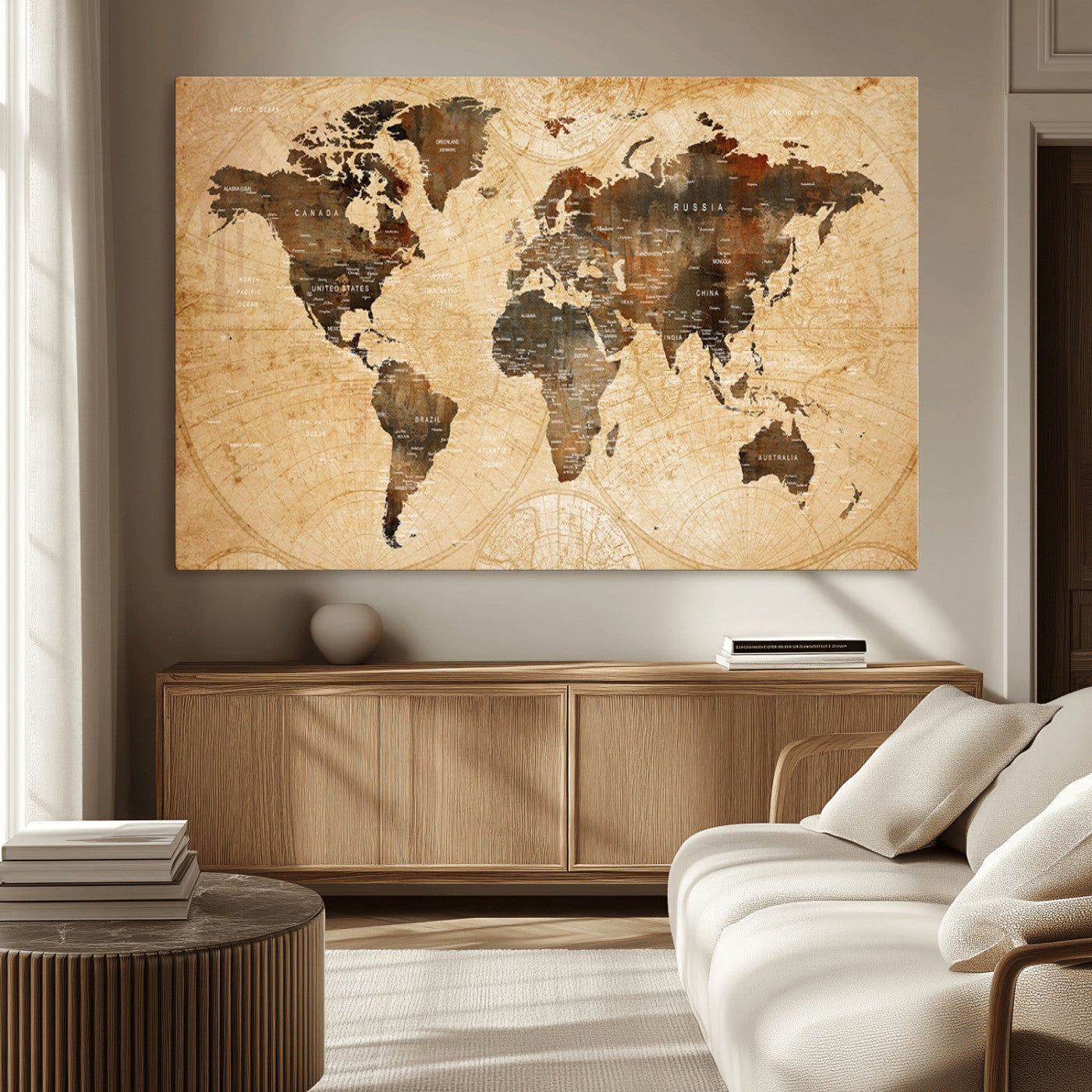 MGV-CV-36X24 - Push Pin World Map Canvas Print – Framed Wall Art for Couples to Track Their Travels – Anniversary