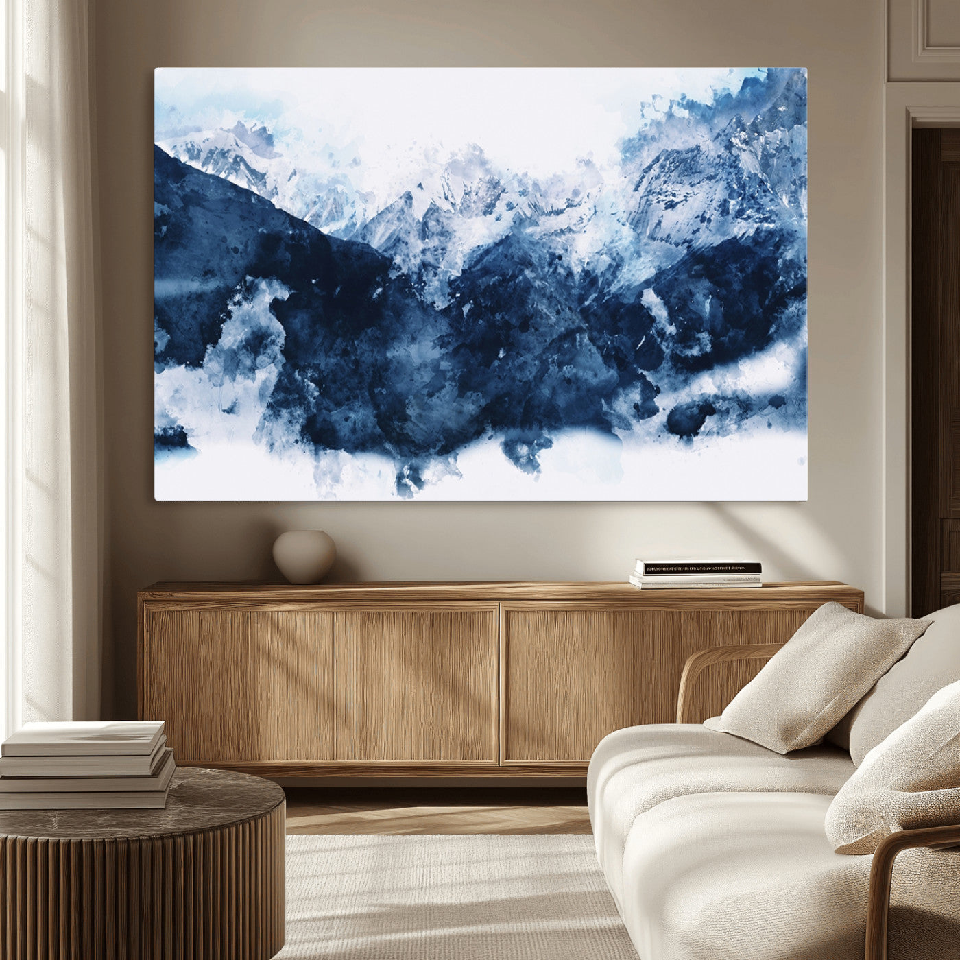 81700-MGV-CV-36X24-Abstract Blue Mountain Canvas Wall Art – Modern Triptych Landscape Print – Contemporary Nature Decor for Living Room or Office – Ready to