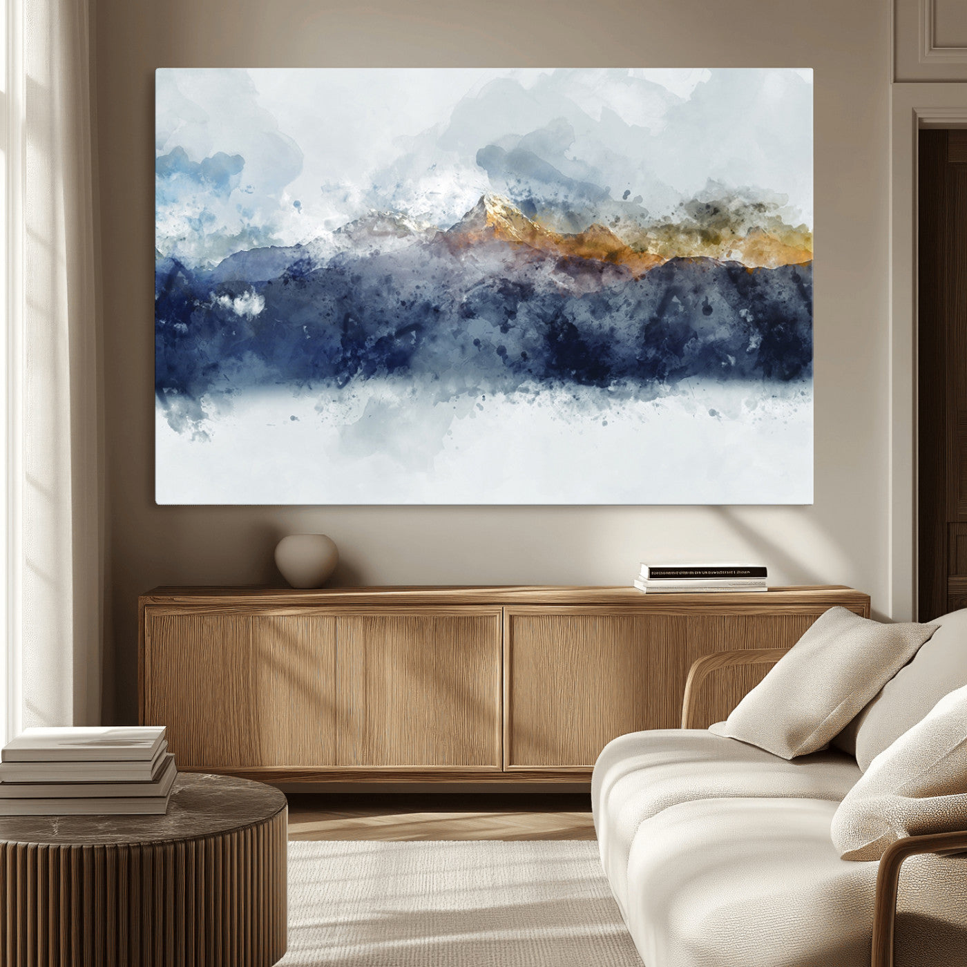 MGV-CV-36X24 - Abstract Mountain Range Art Canvas Print | 3 Panel Watercolor Landscape for Living Room, Office, or