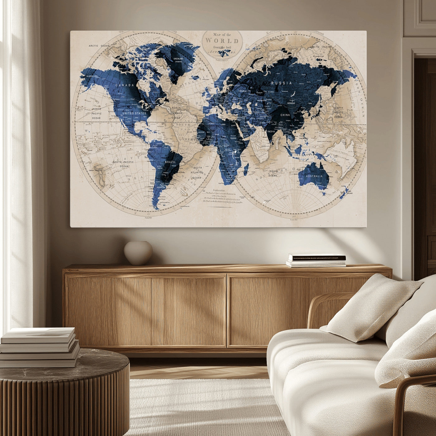 MGV-CV-36X24 - World Map Wall Art Canvas Print for Home and Office Decor