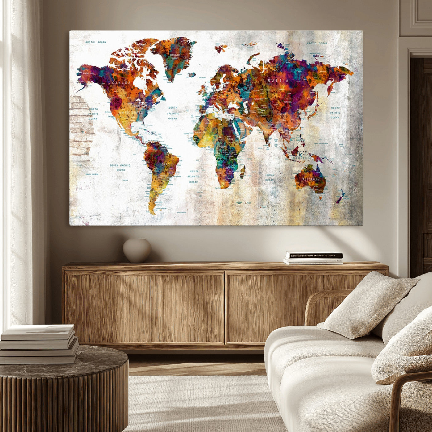 MGV-CV-36X24 - Push Pin World Map Canvas Print – Framed Wall Art for Couples to Track Their Travels – Anniversary