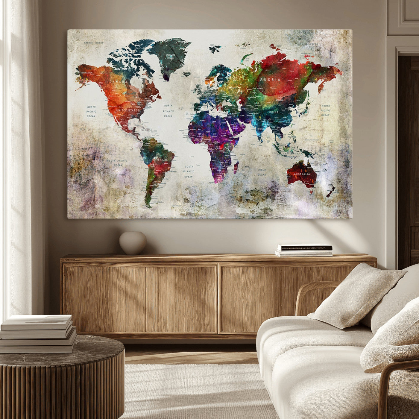 MGV-CV-36X24 - Push Pin World Map Canvas Print – Framed Wall Art for Couples to Track Their Travels – Anniversary