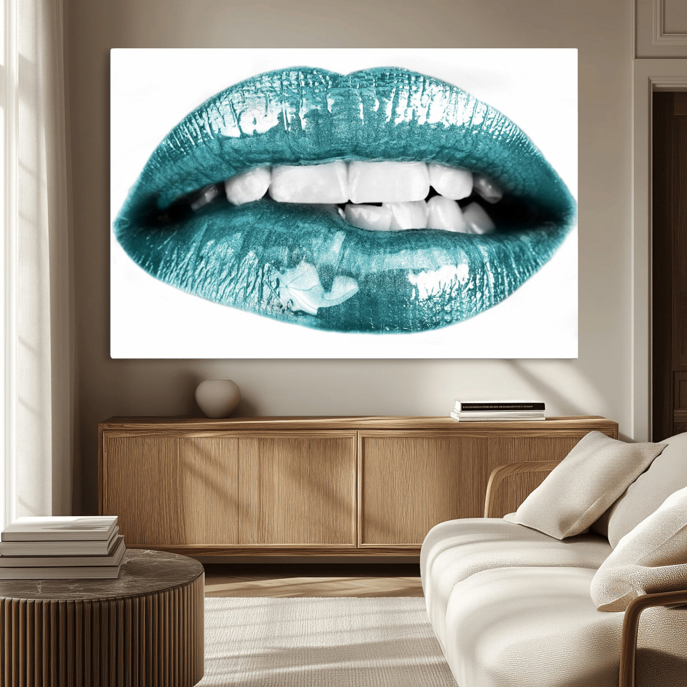 MGV-CV-36X24 - Blue Lips Wall Art Canvas Print